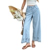image:imageCHARTOU Women Eyelet Embroidered Wide Leg Jeans High Waist Scalloped Straight Cropped Denim Pants with PocketsLight Blue
