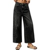 image:imageCHARTOU Women Floral Boho Wide Leg Denim Pants Summer Back Elastic Waist Crop Baggy Paisley JeansBlack