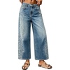 image:imageCHARTOU Women Floral Boho Wide Leg Denim Pants Summer Back Elastic Waist Crop Baggy Paisley JeansBlue