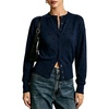 image:imageCHARTOU Women Polka Dot Cardigan Sweater Crewneck Button Down Long Sleeve Crop KnitwearNavy Blue