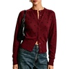 image:imageCHARTOU Women Polka Dot Cardigan Sweater Crewneck Button Down Long Sleeve Crop KnitwearWine