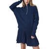 image:imageCHARTOU Women Sweater Skirt Sets 2 Pieces Outfits Half Zipper Pullover Sweater and Knit Pleated Mini SkirtNavy