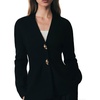 image:imageCHARTOU Women V Neck Cardigan Sweater Button Dwon Long Sleeve Cinched Waist Knitted Cardigan TopBlack