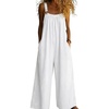 image:imageCHARTOU Women Wide Leg Denim Overalls Flowy Baggy Jeans Loose Adjustable Strap Cropped Jumpsuit with PocketsWhite