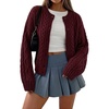 image:imageCHARTOU Womens Cable Knit Cardigan Sweater Button Down Crewneck Long Sleeve Oversized Chunky Knit Cardigan Fall CoatWine