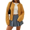 image:imageCHARTOU Womens Cable Knit Cardigan Sweater Button Down Crewneck Long Sleeve Oversized Chunky Knit Cardigan Fall CoatYellow