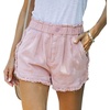 image:imageCHARTOU Womens Casual Elastic Waist Ripped Tassel Frayed Denim Shorts Zip Up Lounge Jean ShortsPink