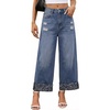 image:imageCHARTOU Womens High Waisted Wide Leg Jeans Pants Floral Print Cuffs Distressed Cropped Ankle Length Denim PantsBlue