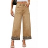 image:imageCHARTOU Womens High Waisted Wide Leg Jeans Pants Floral Print Cuffs Distressed Cropped Ankle Length Denim PantsKhaki