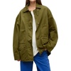image:imageCHARTOU Womens Oversized Denim Jacket Boyfriend Cargo Jean Shacket Lapel Short Trench Coat with PocketsArmy