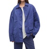 image:imageCHARTOU Womens Oversized Denim Jacket Boyfriend Cargo Jean Shacket Lapel Short Trench Coat with PocketsBlue