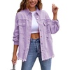 image:imageCHARTOU Womens Oversized Distressed Button Down Shacket Fringe Denim Jean JacketPurple