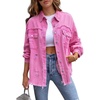image:imageCHARTOU Womens Oversized Distressed Button Down Shacket Fringe Denim Jean JacketRose