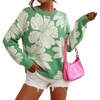 image:imageCHARTOU Womens Oversized Floral Print Crewneck Sweater Casual Long Sleeve Knit Pullover Jumper for Fall Winter Daily WearGreen