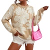 image:imageCHARTOU Womens Oversized Floral Print Crewneck Sweater Casual Long Sleeve Knit Pullover Jumper for Fall Winter Daily WearKhaki