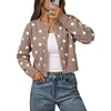 image:imageCHARTOU Womens Polka Dot Cardigan Sweater Lightweight Crew Neck Button Down Cropped Knit Cardigan Tops for FallTaupe