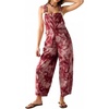 image:imageCHARTOU Womens Tie Dye Denim Overalls Loose Fit Barrel Leg Crop Pants Summer Casual Adjustable Straps Bib Jean JumpsuitWine
