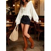 image:imageCHARTOU Women Babydoll Sweatshirt Top Oversized Long Sleeve Buttoned Ruffle PulloverBeige