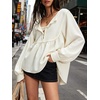 image:imageCHARTOU Women Babydoll Sweatshirt Top Oversized Long Sleeve Buttoned Ruffle PulloverBeige