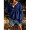 image:imageCHARTOU Women Babydoll Sweatshirt Top Oversized Long Sleeve Buttoned Ruffle PulloverNavy Blue