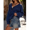 image:imageCHARTOU Women Babydoll Sweatshirt Top Oversized Long Sleeve Buttoned Ruffle PulloverNavy Blue