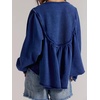 image:imageCHARTOU Women Babydoll Sweatshirt Top Oversized Long Sleeve Buttoned Ruffle PulloverNavy Blue