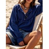 image:imageCHARTOU Women Babydoll Sweatshirt Top Oversized Long Sleeve Buttoned Ruffle PulloverNavy Blue