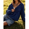 image:imageCHARTOU Women Babydoll Sweatshirt Top Oversized Long Sleeve Buttoned Ruffle PulloverNavy Blue