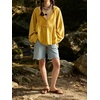 image:imageCHARTOU Women Babydoll Sweatshirt Top Oversized Long Sleeve Buttoned Ruffle PulloverYellow