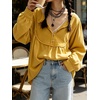image:imageCHARTOU Women Babydoll Sweatshirt Top Oversized Long Sleeve Buttoned Ruffle PulloverYellow