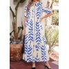 image:imageCHARTOU Women Button Down Maxi Dress Drawstring Puff Sleeve Shirt Vacation DressesBlue