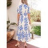 image:imageCHARTOU Women Button Down Maxi Dress Drawstring Puff Sleeve Shirt Vacation DressesBlue