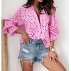 image:imageCHARTOU Women Cotton Eyelet Blouse Crochet Shirt Top Long Sleeve Embroidered Hollow Out Lace Button Up Blouse ShirtPink