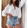image:imageCHARTOU Women Cotton Eyelet Blouse Crochet Shirt Top Long Sleeve Embroidered Hollow Out Lace Button Up Blouse ShirtWhite