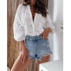 image:imageCHARTOU Women Cotton Eyelet Blouse Crochet Shirt Top Long Sleeve Embroidered Hollow Out Lace Button Up Blouse ShirtWhite