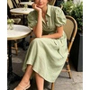 image:imageCHARTOU Womens Puff Sleeve Button Down Midi Dress Summer Casual Cotton Linen Belted Shirt Vacation Dress with PocketsGreen