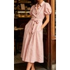 image:imageCHARTOU Womens Puff Sleeve Button Down Midi Dress Summer Casual Cotton Linen Belted Shirt Vacation Dress with PocketsPink