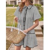 image:imageCHARTOU Womens Striped Shirt Dress Loose Button Down Puff Sleeve Short Shift DressBlack