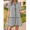 image:imageCHARTOU Womens Striped Shirt Dress Loose Button Down Puff Sleeve Short Shift DressBlack