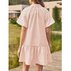image:imageCHARTOU Womens Striped Shirt Dress Loose Button Down Puff Sleeve Short Shift DressPink