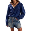 image:imageCHARTOU Women Babydoll Sweatshirt Top Oversized Long Sleeve Buttoned Ruffle PulloverNavy Blue