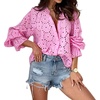 image:imageCHARTOU Women Cotton Eyelet Blouse Crochet Shirt Top Long Sleeve Embroidered Hollow Out Lace Button Up Blouse ShirtPink