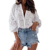 image:imageCHARTOU Women Cotton Eyelet Blouse Crochet Shirt Top Long Sleeve Embroidered Hollow Out Lace Button Up Blouse ShirtWhite