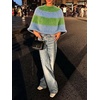 image:imageCHARTOU Women Color Block Poncho Sweater Striped Mock Neck Batwing Fuzzy Crop PulloverGreen