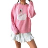 image:imageCHARTOU Women Crewneck Knit Sweater Cute Swan Oversized Pullover Fall Casual JumperPink