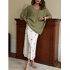 image:imageCHARTOU Women Oversized Cable Sweater Pullover V Neck Batwing Half Sleeve Knitted TopGreen