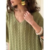 image:imageCHARTOU Women Oversized Cable Sweater Pullover V Neck Batwing Half Sleeve Knitted TopGreen