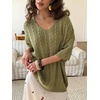 image:imageCHARTOU Women Oversized Cable Sweater Pullover V Neck Batwing Half Sleeve Knitted TopGreen