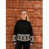 image:imageCHARTOU Women Oversized Chunky Fair Isle Knit Sweater Lantern Sleeve Jumper Loose PulloverBlack