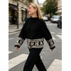 image:imageCHARTOU Women Oversized Chunky Fair Isle Knit Sweater Lantern Sleeve Jumper Loose PulloverBlack